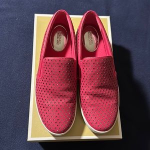 Michael Kors Keaton Slip On Sneakers in Pink Leather. Gently worn